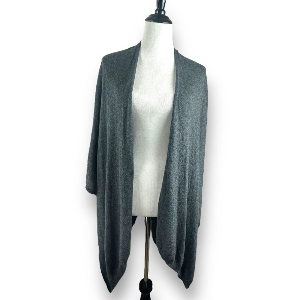 Women's Open Front Cashmere Shawl Cardigan Dark Gray Lagenlook Cozy Winter Layer